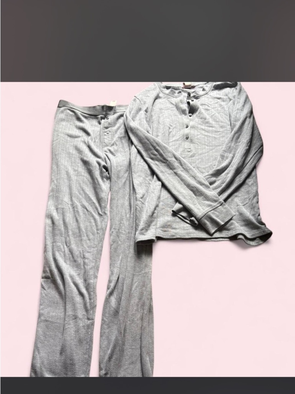 Victoria’s Secret PINK Henley Ribbed Thermal Gray Pajama Set